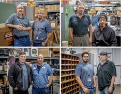 A set of four photos showing facilities apprentices with their mentor